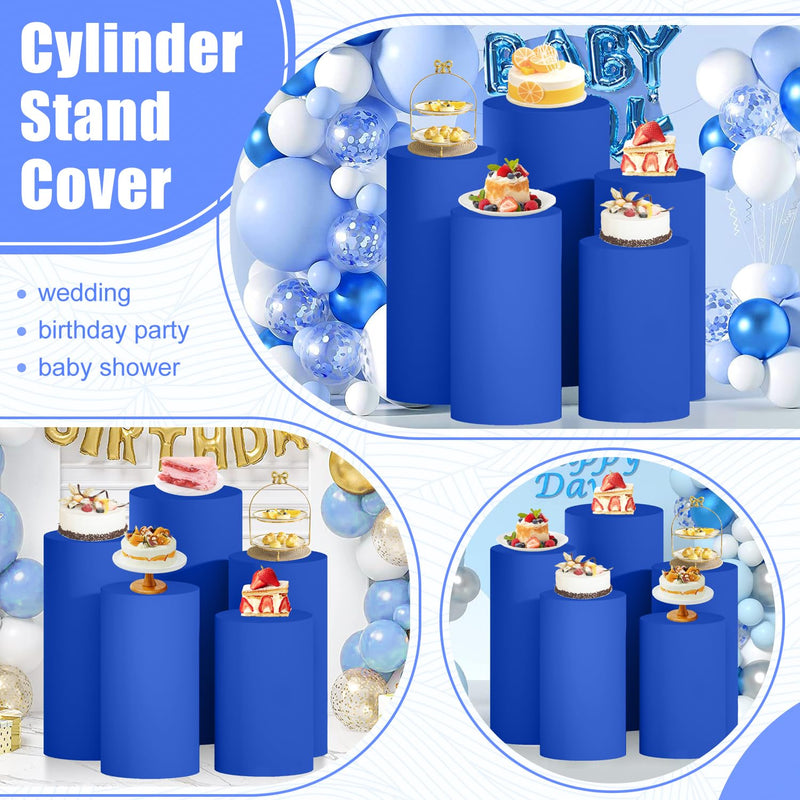 Spandex Cylinder Cover Royal Blue Cylinder Pedestal Cover Set of 5 Stretchy Cylinder Plinth Display Box Stand Cover Round Pedestal Cover Vintage Pillar Cover