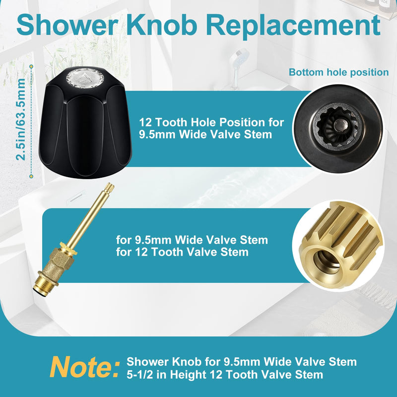 Matte Black 3 Piece Shower Knob and Bath Tub Spout Kit, for Price/Pfister Verve 3 Handles and Tub Shower Faucet, Includes 3× Shower Knob, 3× Flange Base, 1× Tub Spout for 1/2" IPS, 3/4" IPS Pipe