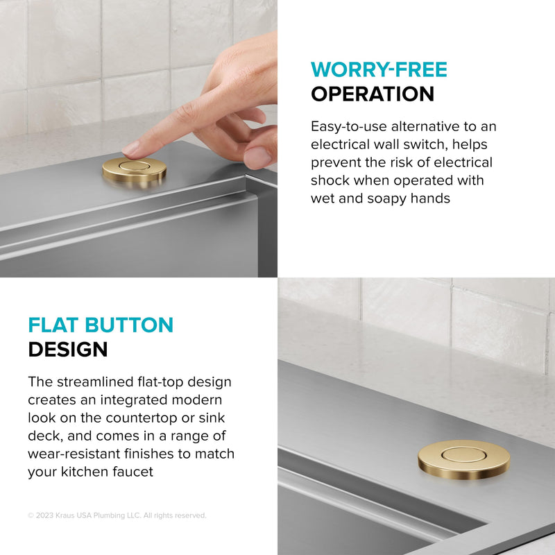 KRAUS Flat-Top Garbage Disposal Air Switch Button in Brushed Brass, KWDB-20BB
