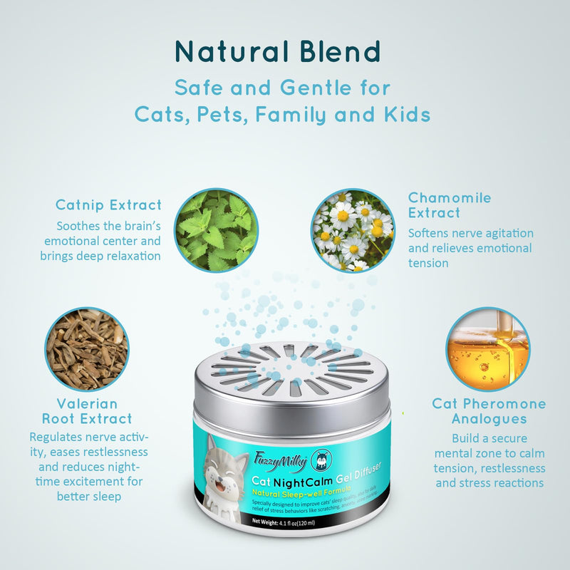 NightCalm Cat Calming Diffuser for Sleep Support - Cordless Cat Pheromone Diffuser Gel, Natural Formula for Cat Anxiety Relief,Scratching,Urine Marking, 60 Day Long Lasting Floral