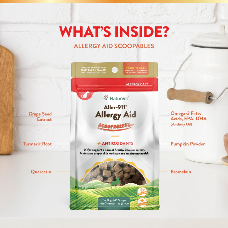 NaturVet Scoopables Aller-911 Dog Allergy Support Vitamins - Supports Immunity & Seasonal Allergies in Dogs - Hickory Smoked Bacon Flavored Pet Health Supplement | 11oz Bag - PawsPlanet Australia