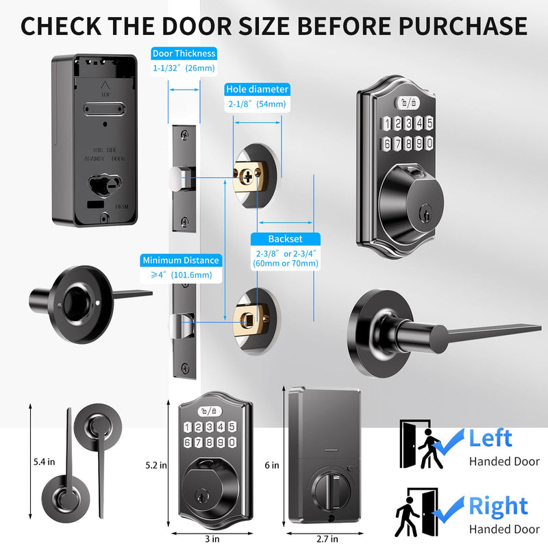 Smart Door Lock Set for Front Door with 2 Lever Handles: Keyless Entry via Fingerprint & Digital Keypad - Electronic Deadbolt App Control and Auto Lock for Easy Installation & Family Security Black