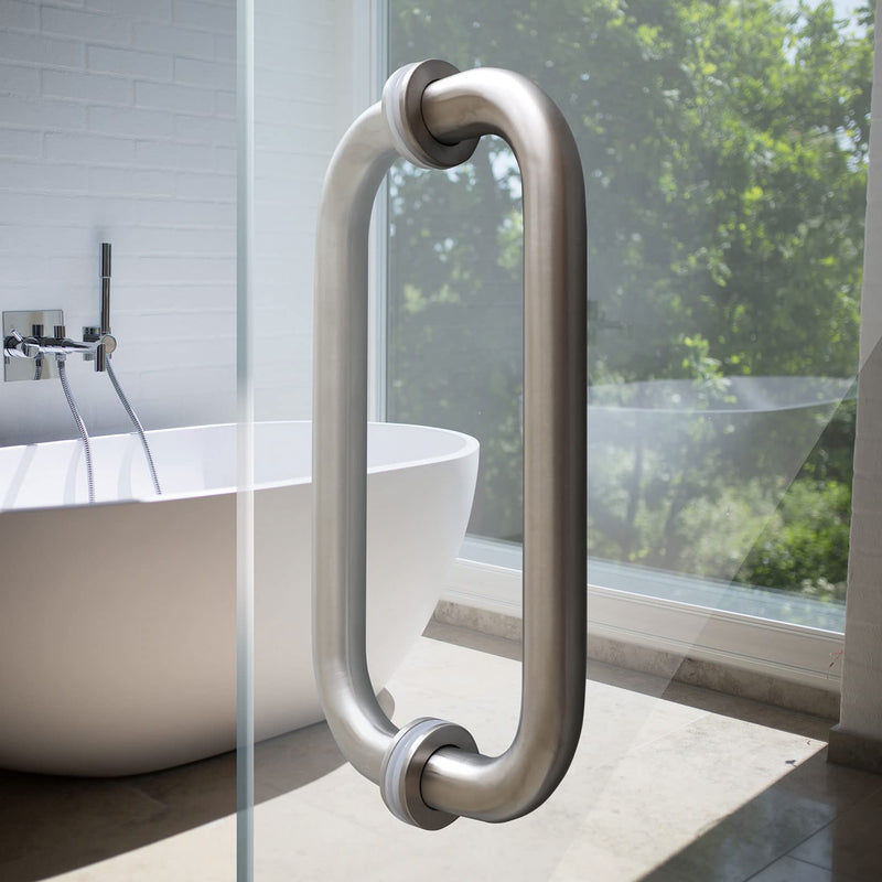CKB 8" Glass Shower Door Handle, Back to Back Glass Door Pull Handle Compatible with 1/4" to 1/2" Thickness Glass for Frameless Shower Doors, Brushed Nickel with 304 Stainless Steel. 8inch
