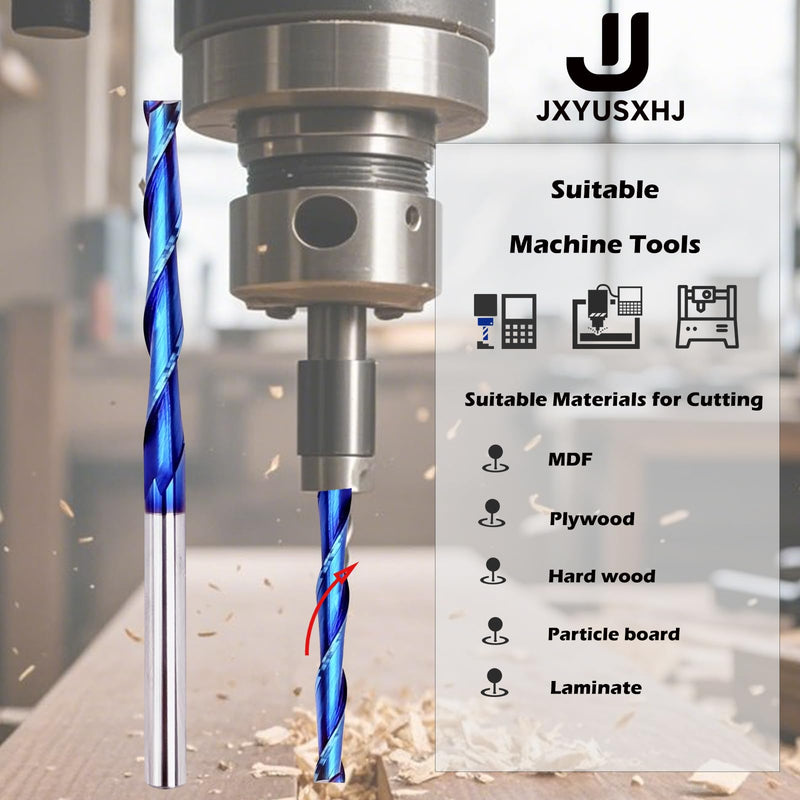 Extra Long 4 Inch Upcut Spiral Router Bit 1/4 Inch Shank, 2 Inch Cutting Length 1/4 Inch Cutting Diameter, Solid Carbide with NACO Coating CNC Router Bits End Mill for Wood Cut, Trimming, Carving UP CUT 1/4S"*1/4D"*2CL"*4"OVL