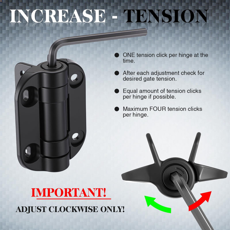 Pelopy 2 Pack Self Closing Gate Hinges 3.5 inch Self-Aligning Heavy Duty Spring Hinges Adjustable Tension Pool Safety for Any Square Post, Aluminum Gates Swing Close 90bs Black
