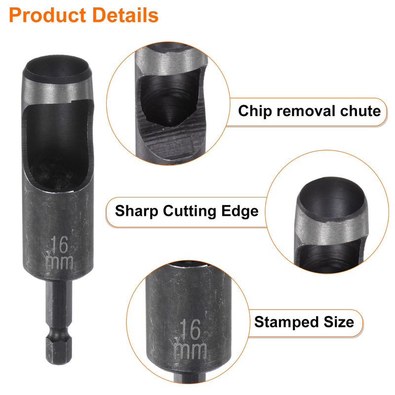 HARFINGTON 4pcs 16mm,18mm Leather Hollow Hole Punch 1/4" Hex Shank for Drills, Belt Hole Punch Punching Cutter Tool for Leathercraft Working 4