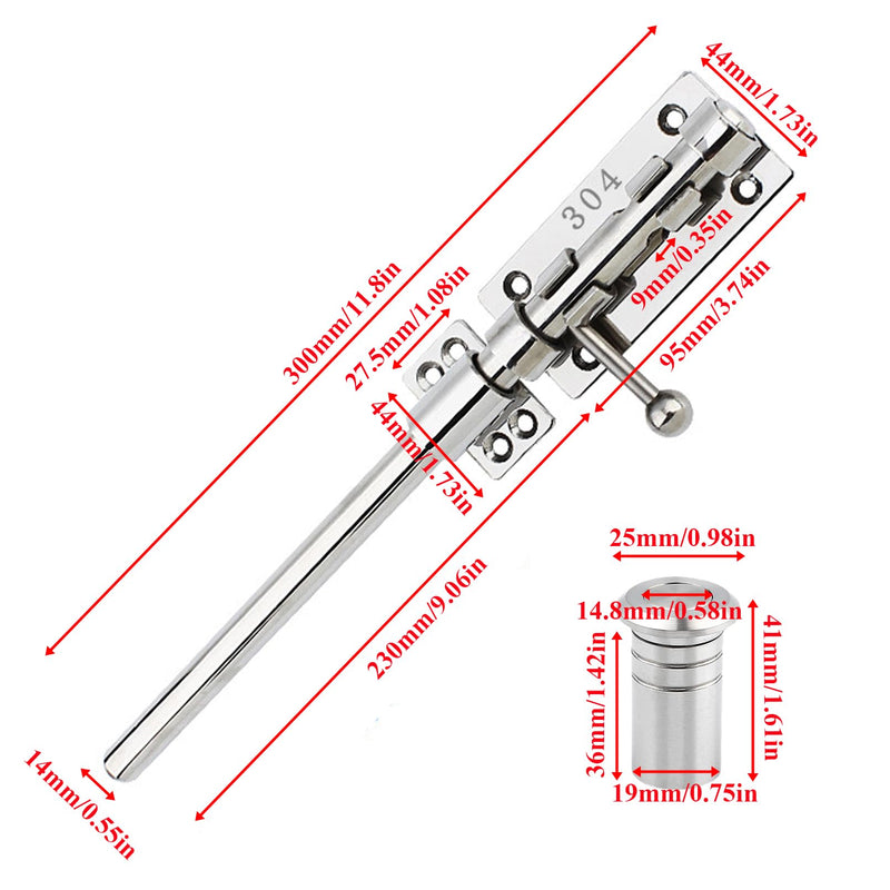 Slide Bolt Gate Latch Solid Gate Lock Heavy Duty 304 Stainless Steel Barrel Bolt Lock Security Guard Door Latches Thickened Gate Hardware with Dust Canister for Barn Fence Shed Basement 1pc 12 Inch