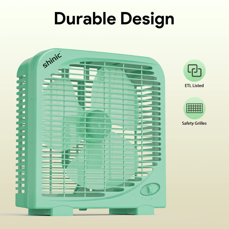 shinic 10" Tabletop Box Fan for Bedroom, 2 Speeds, Quiet Table Fan with Strong Airflow, Energy Efficient Small Box Fan, Portable Kitchen Exhaust Fan for Bedroom Bathroom Office Dorm Workshop, White Single Units