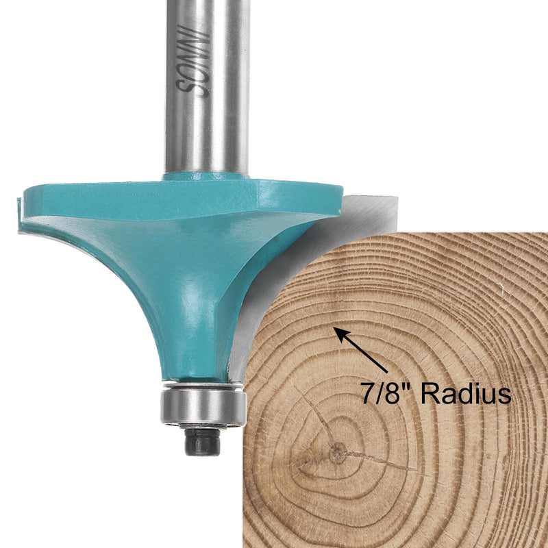 HARFINGTON 2pcs Roundover Router Bit 1/2 Shank 7/8" Radius Carbide Tipped Edge Rounding Over Bit with Bearing Guide, Woodworking Milling Tool, Cyan 1/2" Shank x 7/8" Radius 2