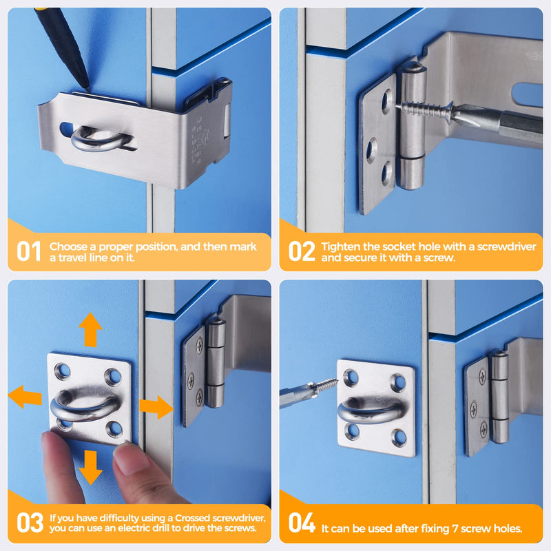 Hasp Latch 2 Pack, 90 Degree Solid 304 Stainless Steel File Cabinet Lock Desk Drawer Lock, Safe Security Padlock Latch Hasp Lock for Personal Privacy, (1.96 inch) 1.96 Inch-2PCS Silver