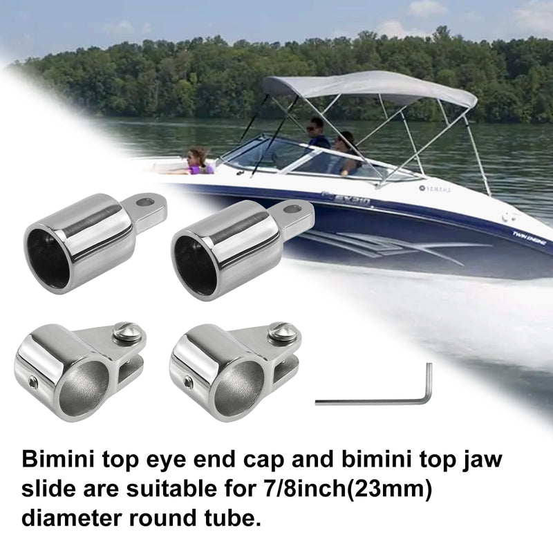 Bimini Top Hardware，2 Pairs Heavy-Duty 316 Stainless Steel Jaw Slide & Eye End Caps for 7/8" Round Tubing Boat Canopy Fittings 7/8 Inch
