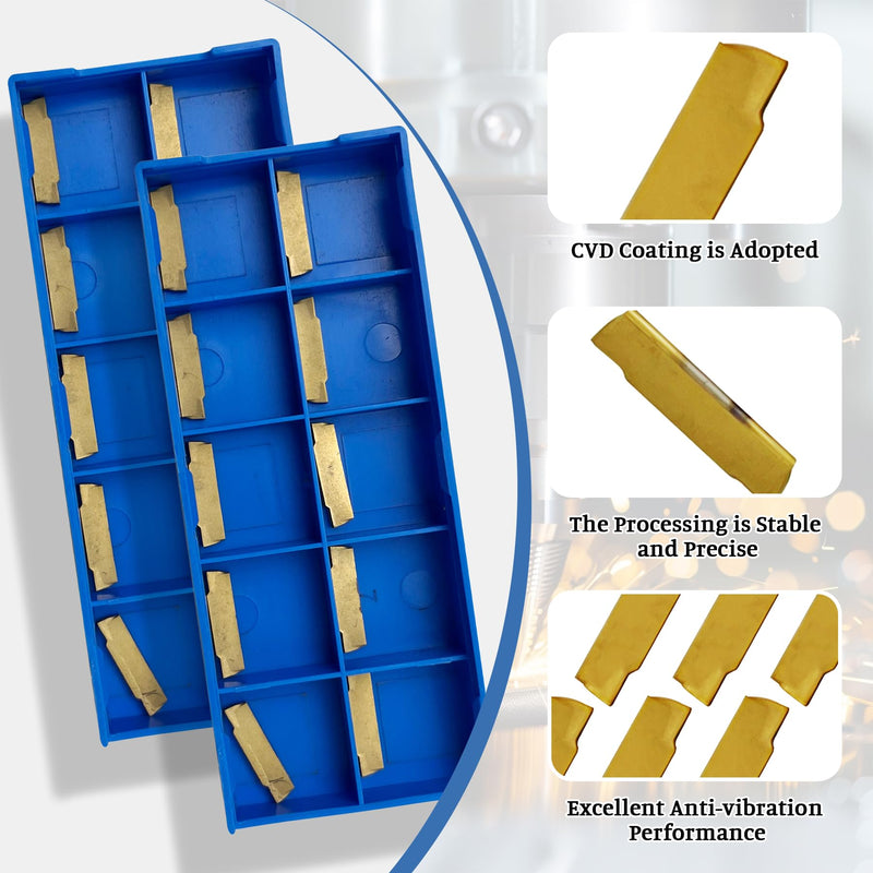 20Pcs MGMN150-G (1.5mm) Grooving Cut-Off Carbide Inserts, CNC Grooving Turning Inserts Cutters for MGEHR/MGIVR, Cut-Off Lathe Grooving Tool Holder with CVD Yellow Coating