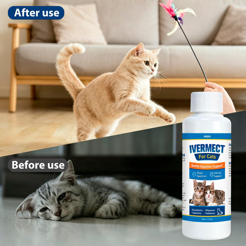 lvermect for Cats, Liquid Digestive Support for Kittens & Adult Cats, Broad Spectrum Gut Balance Formula, Internal Cleanse & Daily Wellness Support, Easy to Mix with Food or Water - 3.5 fl oz