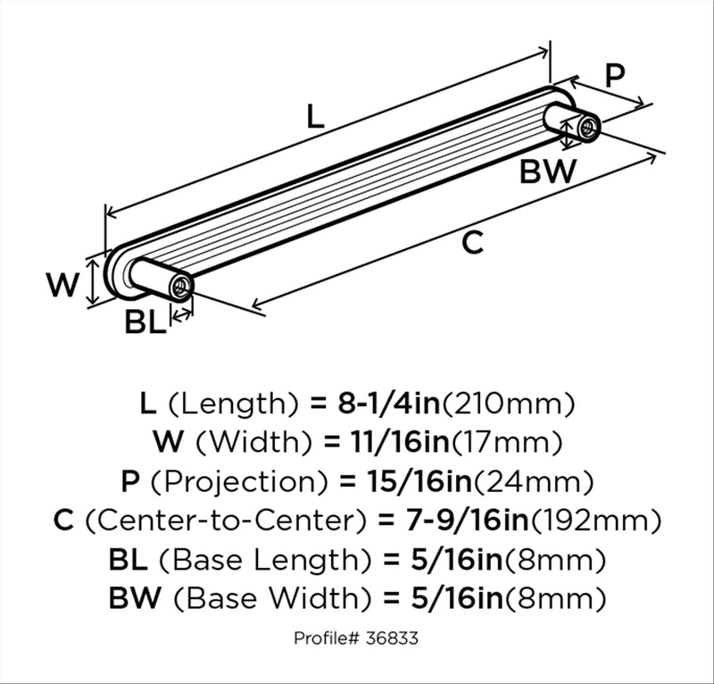 Amerock | Cabinet Pull | Polished Nickel | 7-9/16 inch (192 mm) Center to Center | Concentric | 1 Pack | Drawer Pull | Drawer Handle | Cabinet Hardware 7-9/16 Inch (192 mm) Center-to-Center