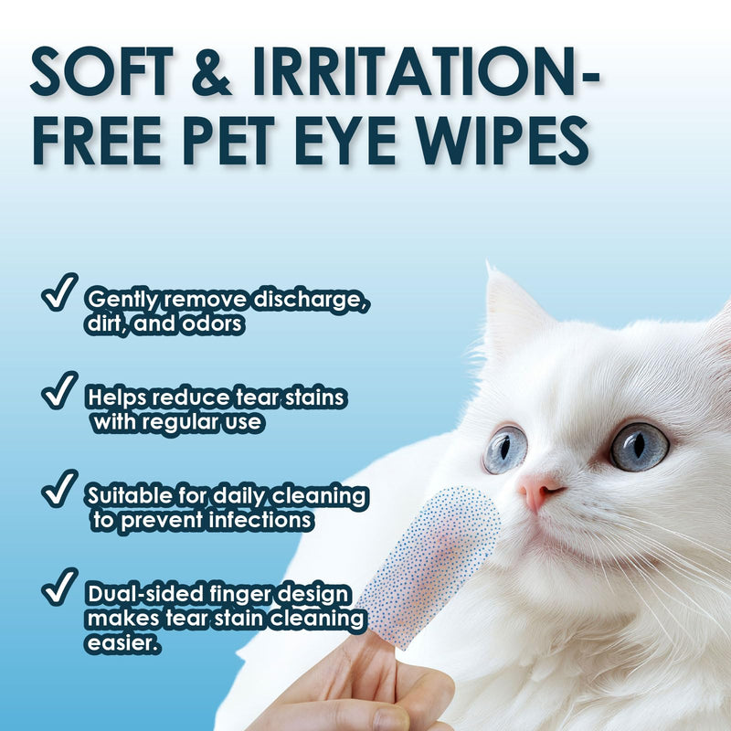 Mooncat Pet Eye Wipes for Dogs & Cats - Gentle Finger Cot Design for Easy Cleaning Tear Stains & Goop Cleaning - 40counts