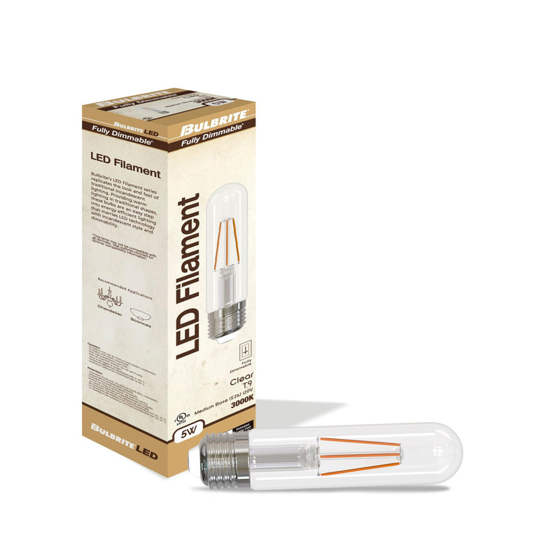 Bulbrite LED Filament T9 Bulb, 3000K, Dimmable, 5W, E26 Base, 400 Lumens, 120V, CRI 90, Soft White Light, Chandelier with Medium Base (4 Pack) 4