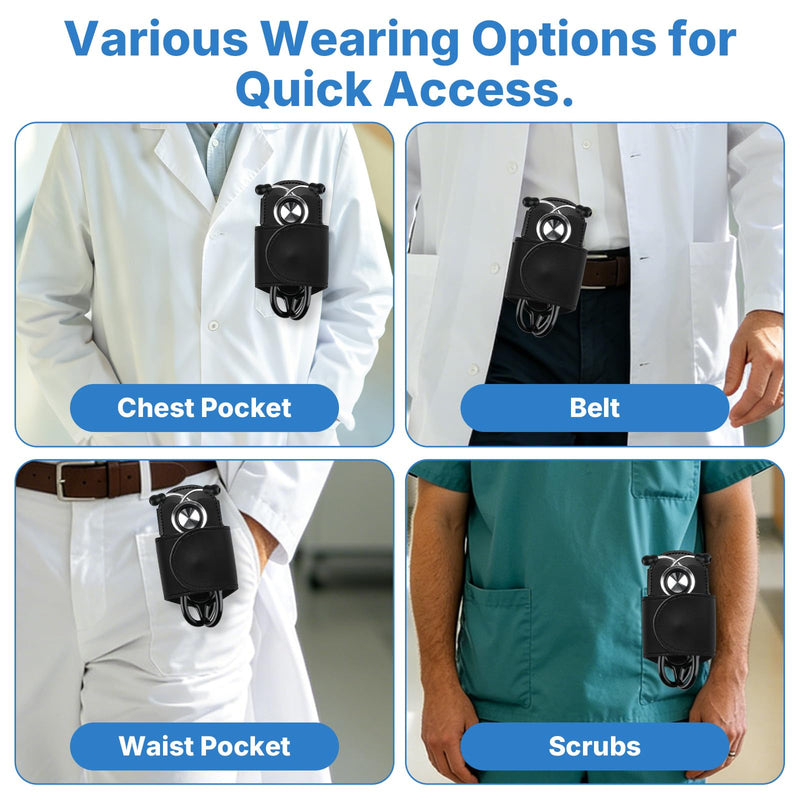 Stethoscope Holder for Scrubs, Magnetic Hands-Free Stethoscope Holder Clip Black PU Leather, Portable for Scrubs Belts Lab White Coats, Scrub Accessories Gifts for Nurses Doctors Medical Students EMTs