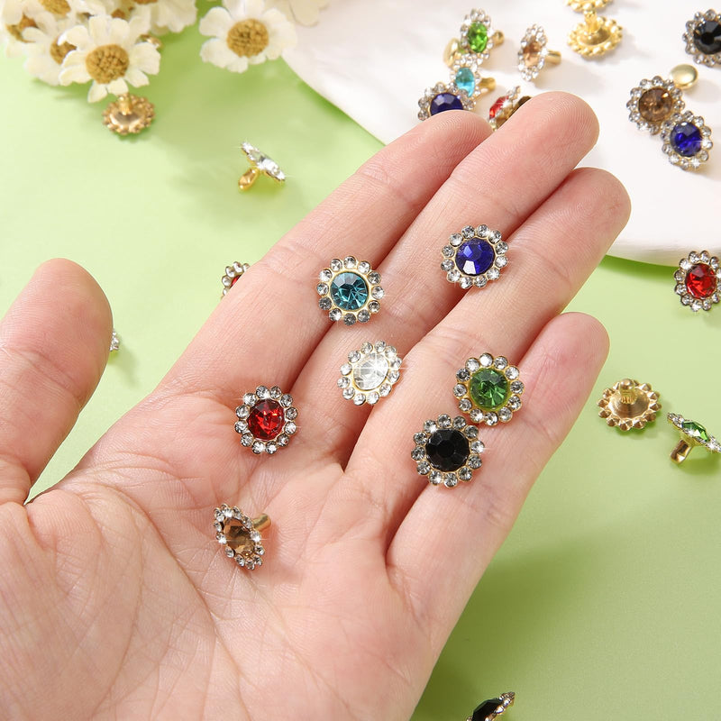 HARFINGTON 100 Set Rhinestone Rivets Studs 11mm Crystal Rivets Sun Flower Diamond Spots Leathercraft Studs for Clothing Leather Fabric Decoration, Red