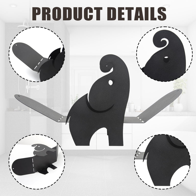 Elephant Toilet Paper Holder – Whimsical Bathroom Decor for Toilet Tank Top, Funny Black Metal Freestanding Storage for 7 Rolls, Unique Novelty Gag Gift Elephant