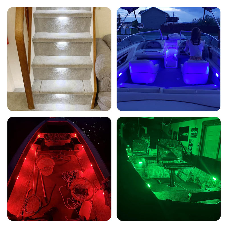 Marine RGBW LED Light, 4-Color Ambient Lighting (Red/Green/Blue/White), 12V DC IP67 Waterproof, 8 Inch Long Flush Mount Boat Courtesy Light for Cabin Deck Salon Yacht Pontoon, Single Light 1pc