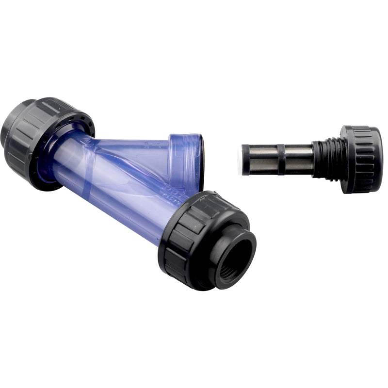 TOMEX 1'' Y-Strainer, Clear UPVC Sediment Y-Strainer, True Union Y-Strainer W/Stainless Steel 40 Mesh, NPT Female [NPT 1 Inch]