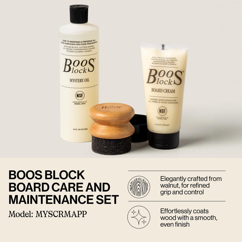 John Boos 3 Piece Maintenance Set with Mystery Oil, Board Cream, and Applicator Care Set + Applicator Beechwood