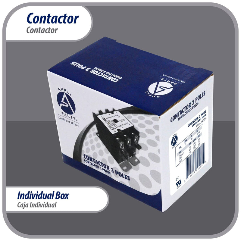 Appli Parts APAC-34024 Heavy Duty 3 Poles Contactor 40 Amp 24 Volts Coil Replacement for ac Compressor and Electrical Applications UL Certified 476929