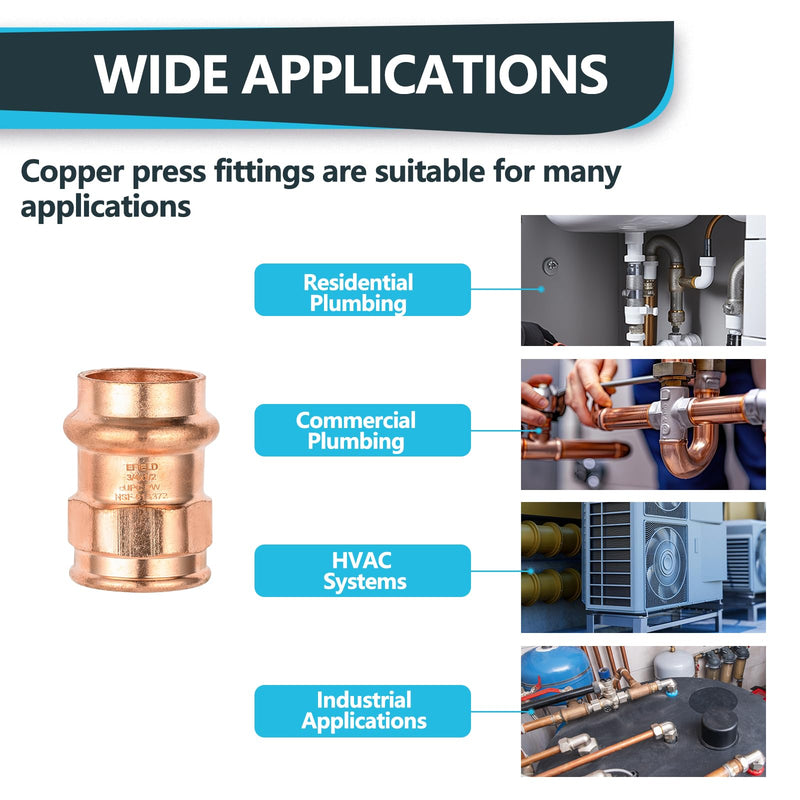 5Pack Seelink 3/4" Copper Press x 1/2" FPT Female Adapter(PRESS049-5) 5 3/4"x1/2"