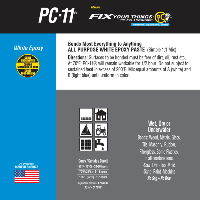 PC-Products PC-11 Epoxy Adhesive Paste, Two-Part Marine Grade, 1/2lb in Two Cans, Off White 80115 1/2 lb