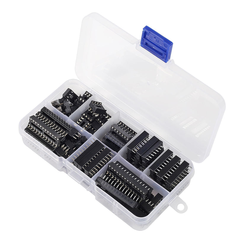 66 Pieces 2.54 mm Pitch DIP IC Sockets Adaptor Assortment Kit 6 8 14 16 18 20 24 28 Pin 66 Pieces