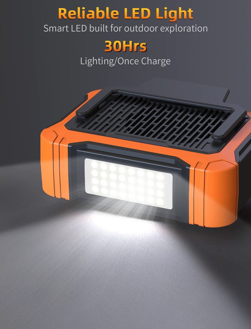 Koonie 10000mAh Waist Clip Fan with Solar Panel, 30H Working Time, Personal LED Light, Battery Powered Belt Fan, Strong Airflow, 3 Speeds, Body for Outdoor, Working, Camping, Hiking Orange-10000mAh