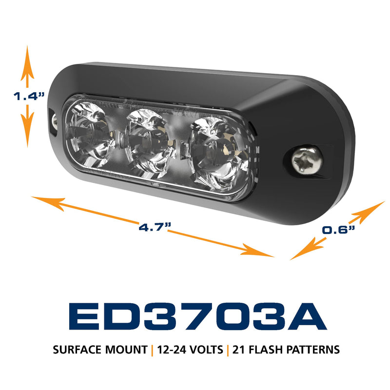 ECCO LED High-Intensity 3 LED Directional Amber Surface Mount 0.4 amps 12V 24V Waterproof 21 Flash Patterns Warning Light for Truck off Road car Commercial Vehicles, 5 Year Warranty