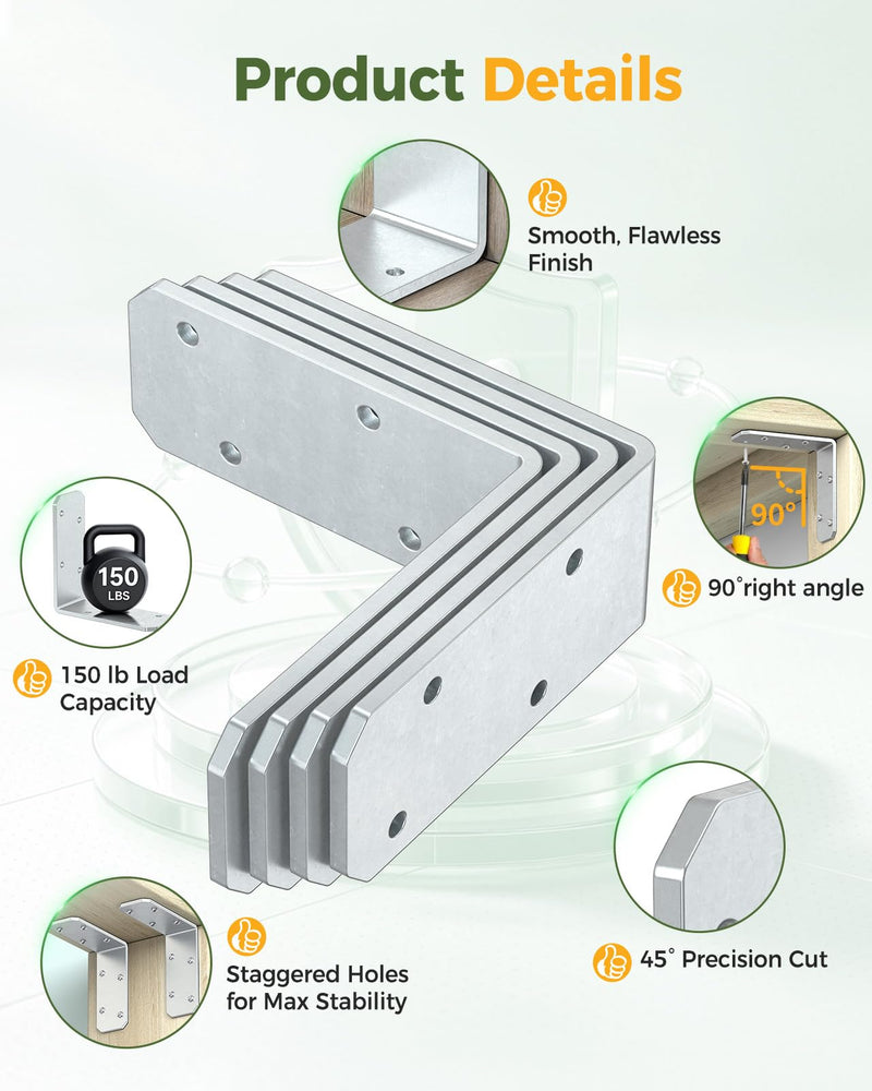 Angle Bracket 3x3x1.2 Inch L Brackets for Wood, Reinforce Sagging Bookcase, Workbench, Bed, Chair, Shelf, Garden Beds, Fence, Corner Brace – Indoor/Outdoor Builders (Galvanized-8PCS) Galvanized-8PCS