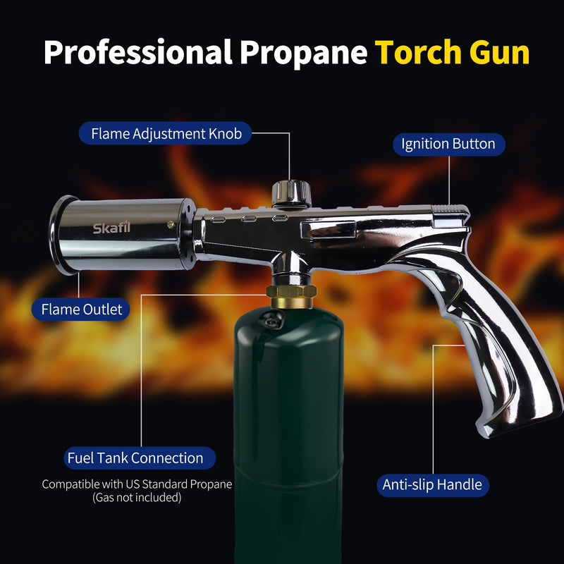Propane Torch Flame Thrower Gun with Adjustable Heat & Lock-On Flame - 3272°F High Heat Blow Torch Lighter for Welding, Metalwork, BBQ, Cooking & Outdoor Use (Tank Not Included)