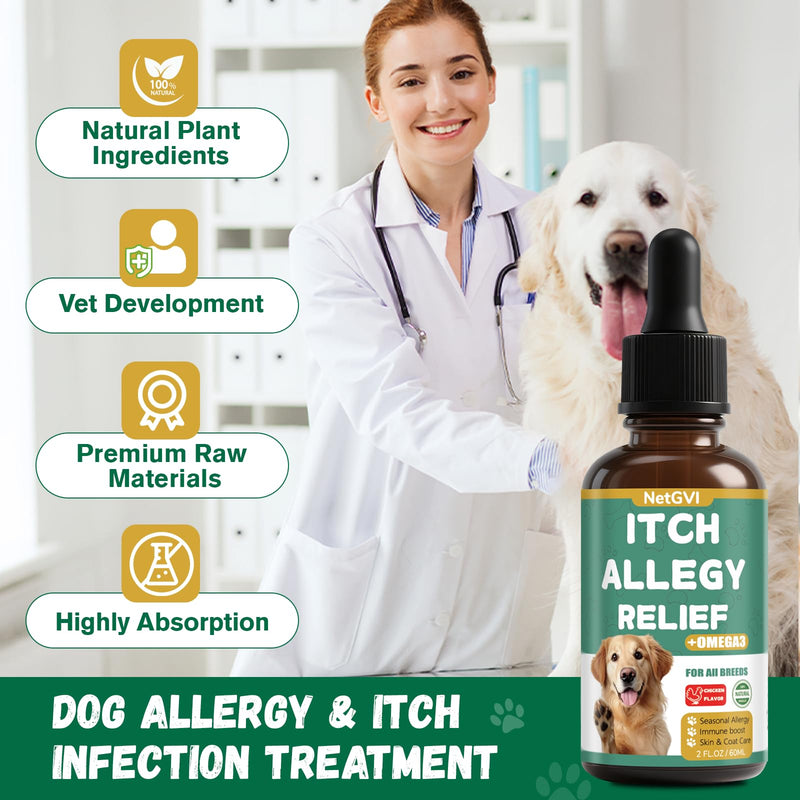 Dogs Allergy Itch Relief Drops, Yeast Infection Treatment for Dog for Itchy Skin and Itchy Ear, Allergy & Paw Itching, Soothes Irritation & Reduces Inflammation Herbal Dog Supplement 2 Packs