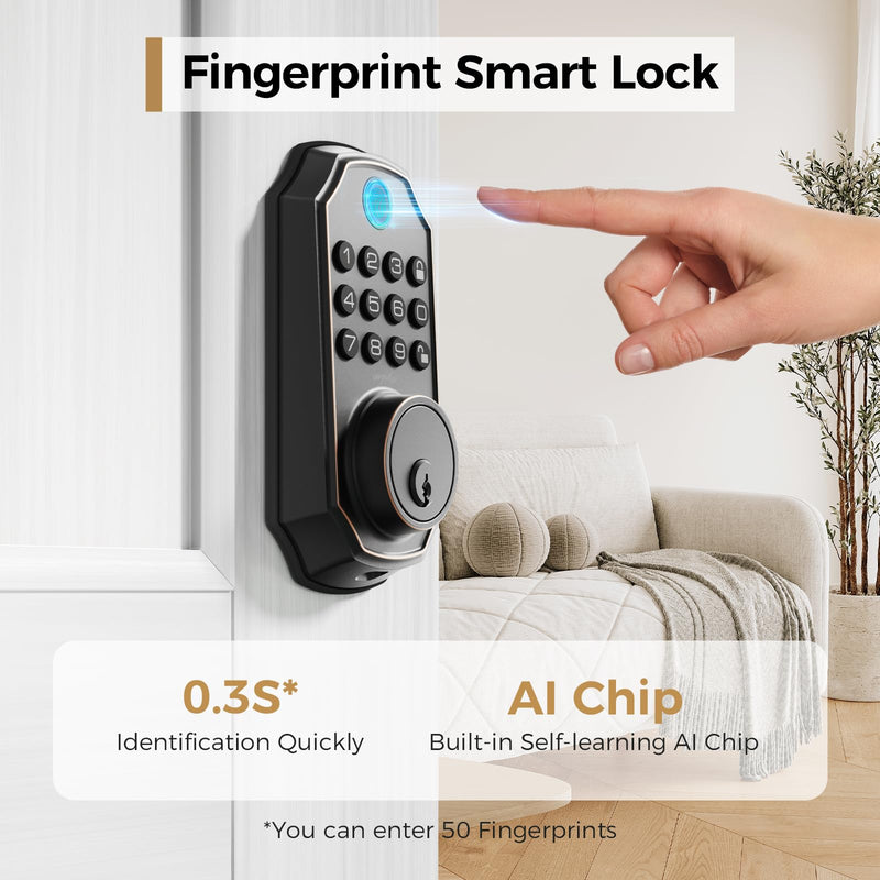 ARPHA Fingerprint Smart Door Lock - Keyless Entry Door Lock, Built-in WiFi Deadbolt with Keypad, APP Remote Control, Easy Installation (WiFi+Fingerprint+Password) WiFi+Fingerprint+Password