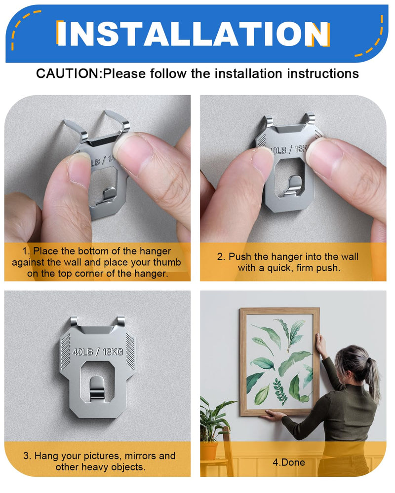 20Pcs Claw Drywall Picture Hanger: Wall Hooks for Hanging Picture Mirror Photo Poster Kit - No Damage Heavy Duty Wall Hanger for Room Office Decor Easy Tool-Free Nail-Free Holds Up to 40Lbs (20) 20