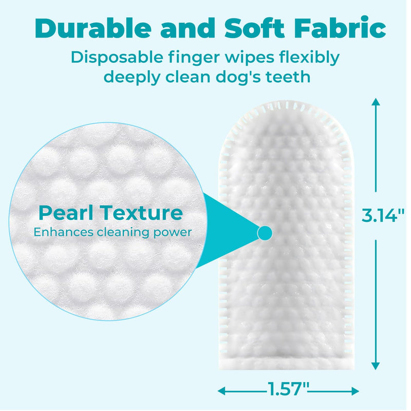 Pet Teeth Cleaning Finger Wipes for Cats and Dogs, Unscented Tartar Control with Tea Polyphenol, Fresh Breath, 50 Count Dental Finger Wipes - 50Counts