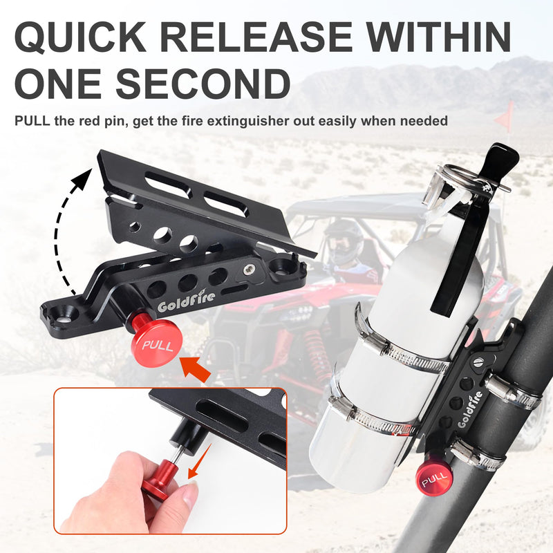 Quick Release Fire Extinguisher Mount Bracket Holder Aluminum Roll Bar Mount Bottle Holder Adjustable for Jeep Wrangler TJ JK JL JKU UTV Polaris RZR Ranger (Black) Black