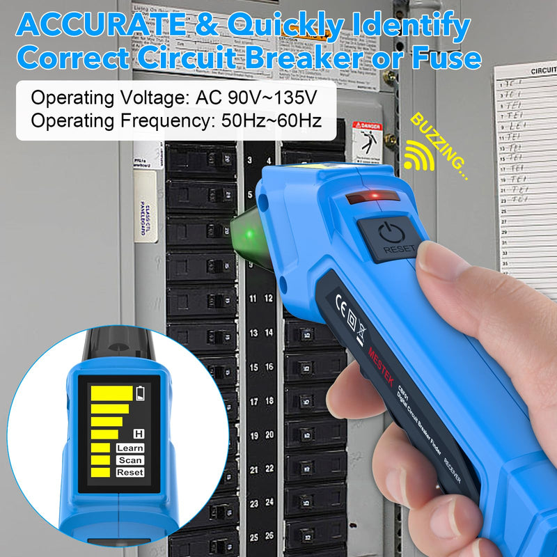 MESTEK Circuit Breaker Finder, Electrical Circuit Tracer Tool Kit with Integrated GFCI Outlet Tester, Works on AC 90-120V, Circuit Tester with Buzzer Alarm & Color LCD Display, Includes Carrying Case