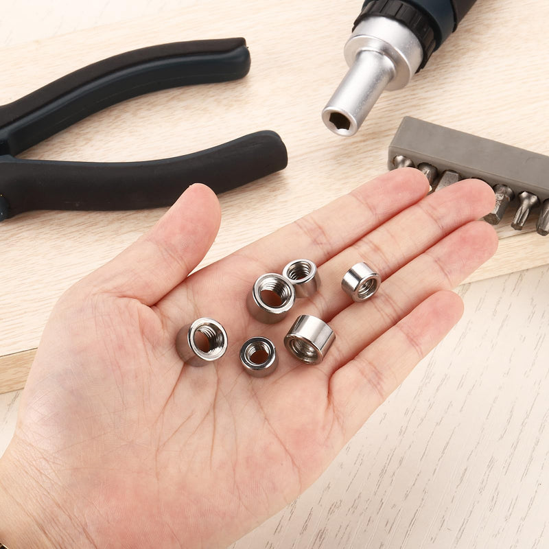 uxcell 20Pcs Round Weld Nuts, M6x6x10mm Long Weld on Bung Female Nut Threaded - 304 Stainless Steel Round Connector Nuts Sleeve Rod Bar Stud, Silver 20