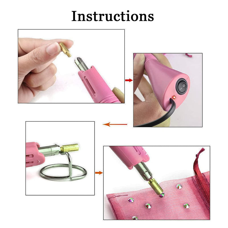 Hotfix Rhinestone Applicator, 7 in 1 Professional Iron-on DIY Hot Fix Tool Rhinestone Setter Applicator Wand Crystal Gem Tool Kit with 7 Different Sizes Tips, Support Stand (Pink) Pink