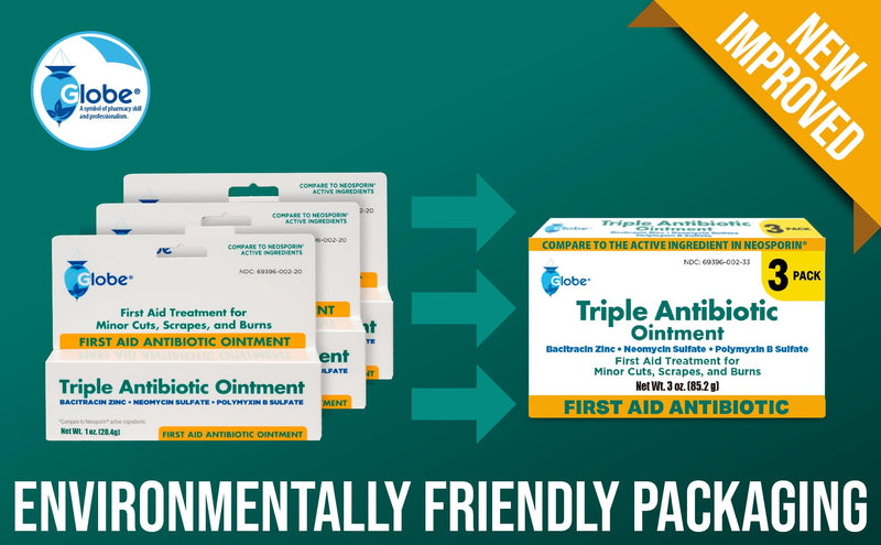 Globe (3 Pack 1oz Triple Antibiotic Ointment, First Aid Ointment for Minor Scratches and Wounds and Prevents Infection, Compare to The Active Ingredients of Leading Brand (3 Pack)