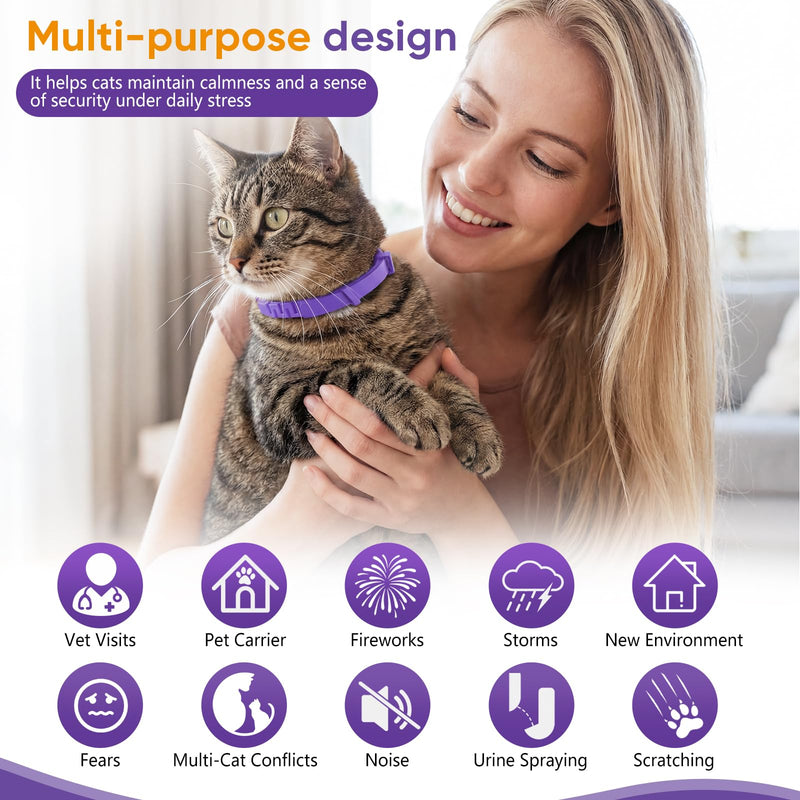 Calming Collars for Cats 4 Pack – Long-Lasting Pheromone Support for Anxiety & Stress – Secure Anti-Slip, Durable & Adjustable 15″ Design – Ideal for Multi-Cat Homes & Introducing New Pets 4 Packs