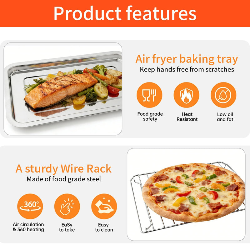 GCQ 2PCS Convection Toaster Oven Replacement Tray Rack for BLACK+DECKER 8 Slice Extra Wide Convection Toaster Oven,Food Grade Accessories Parts Grill Pan Rack Tray Crisper Plate,Dishwasher Safe