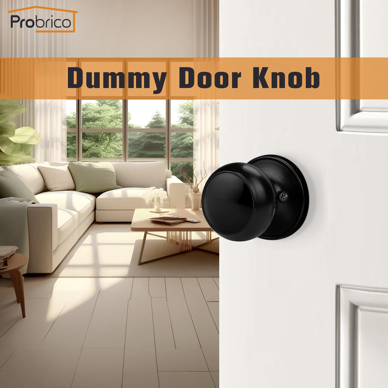 Probrico Black Half Dummy Door Knobs, Round Non-Turning Inactive Door Knobs Handles for Closet French Door,4 Pack 4 Pack