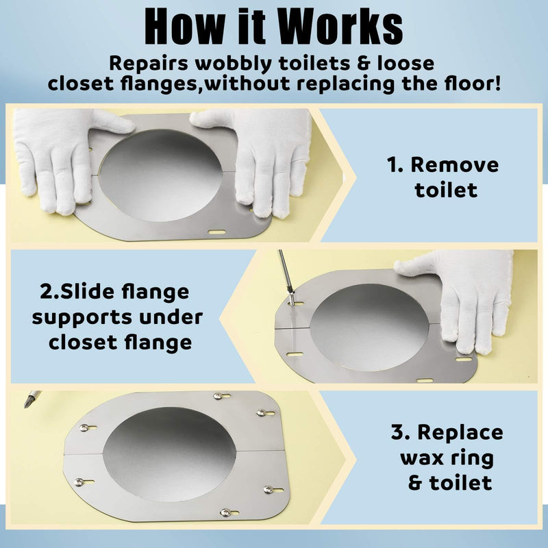 Gisafai Toilet Flange Support Plate Closet Flange Floor Repair Ring Bracket Extender Kit Offset Toilet Repair Kit, 5.59 x 5.28 Inches Inner Diameter, 1mm Thickness(Stainless Steel) Stainless Steel