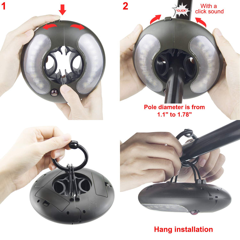 HONWELL Patio Umbrella Light, 18 LEDs 3xAA Battery Operated Umbrella Pole Light with RF Remote 80Ft Through Wall, 4 Modes, 12 Color Changing Outdoor Camping Light with Hanging Ring for Umbrellas,Tent C-Black