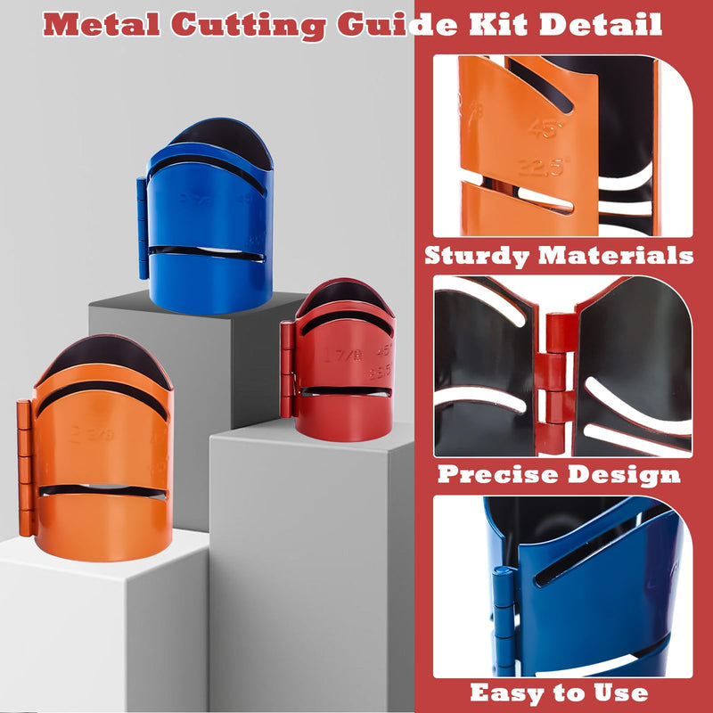 Metal Cutting Guide Kit Includes Sizes: 1-7/8", 2-3/8", 2-7/8" Pipe Cutting Guide Cuts at 45°, 90°, 22.5°, and Saddle Cut, Steel-3Pcs