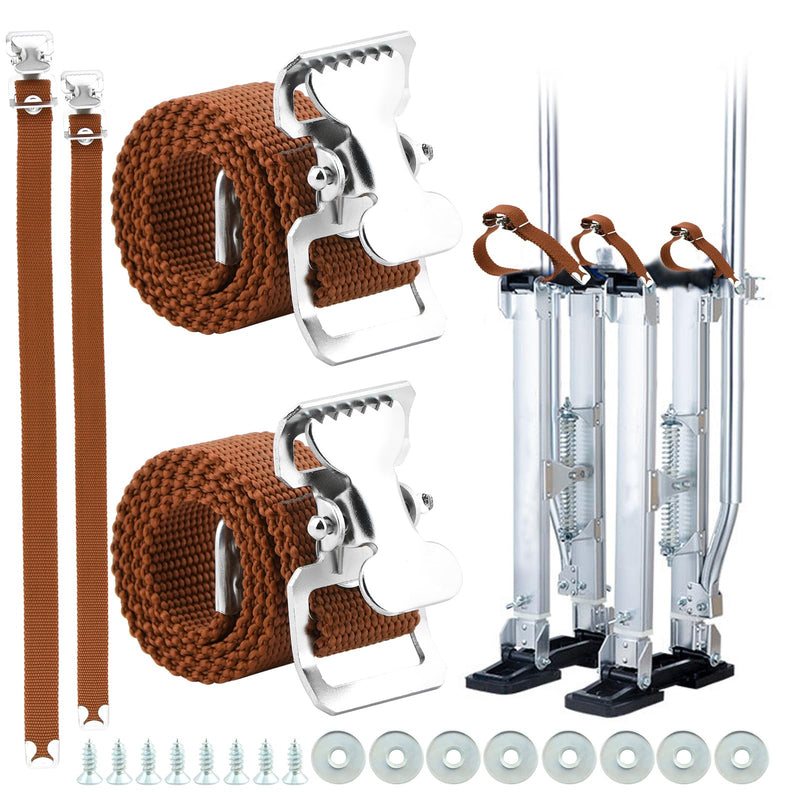 4 Pack Drywall Stilts Straps Comes with Screws and Spacers, Adjustable Double-Buckle Leg Fixation Strap Kit, Universal Fit Drywall Stilt Replacement Part Straps 4 Reddish Brown